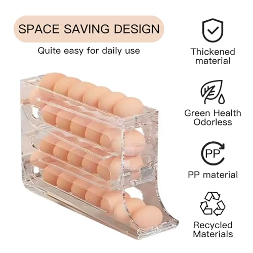 Automatic Rolling Egg Storage For Refrigerator,Fridge Organizer,Space Saving Refrigerator Egg Holder For Fridge,Egg roller holds 28 eggs,For Refrigerator,Kitchen,Cabinets,Tabl(transparent) - color: T.C.