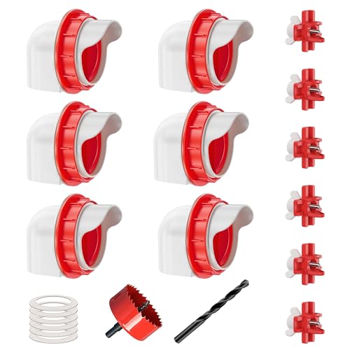ZenxyHoC No Waste Chicken Feeders and Waterers - 6 Set with Water Nipples | for Buckets Barrels Bins Troughs No Waste Chicken Feeder - size: 6 Ports and 6 Nipples Standard