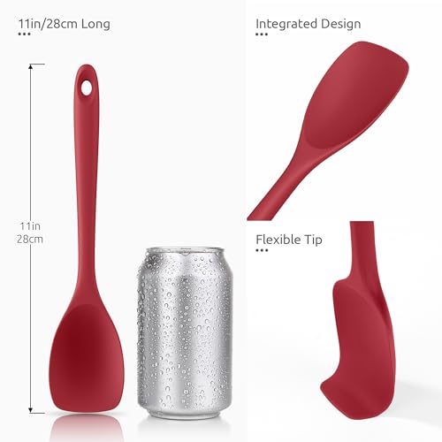 U-Taste 600ºF Heat Resistant 13.6in Long Solid & Slotted Silicone Turner and 600ºF Heat Resistat Silicone Flexible Baking Spoon Spatula & Cooking Scoop Spoonula (Red)