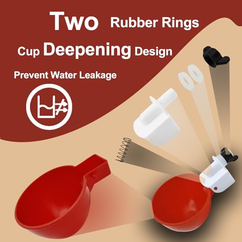 Automatic Chicken Waterer Set - 4 Chicken Water Cups, Float Valve, Drill Bit, 4 Hose Clamps, Teflon Tape - Easy Installation, Fits Chickens, Ducks, Quails, Various Poultry