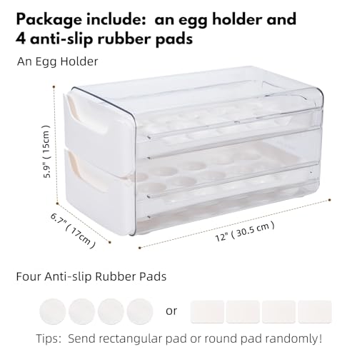 36-Egg Holder for Refrigerator, 2-Tier Stackable Egg Dispenser, Orange | 36-egg double-layer refrigerator organizer with smooth sliding drawers, clear PET body, and anti-slip silicone pads. - color: Orange