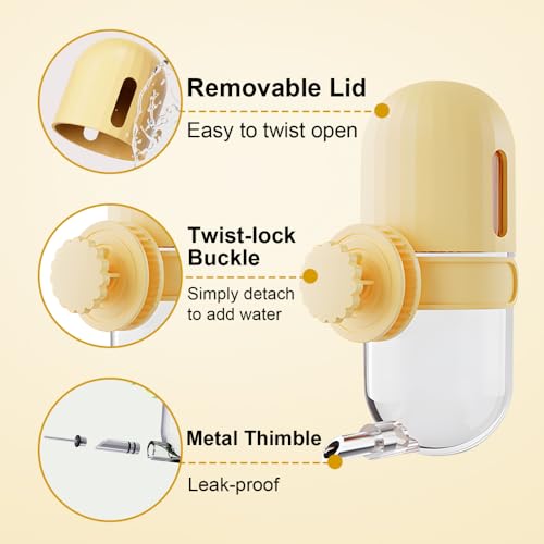 Bird Water Dispenser, 240ML Detachable Bird Drinking Bottle Automatic Birds Water Feeder for Small-Medium Parrots Budgies Lovebirds Parakeets Cockatiels - color: Yellow