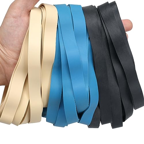 AIWOQI Rubber Bands Size 107 Heavy Duty Big Long Wide Rubber Band 30pcs | Elastic Bands for Office Supply Trash Can File Folders Litter Box Rubber Bands Black,Blue,Light Brown - color: Black,blue,light brown