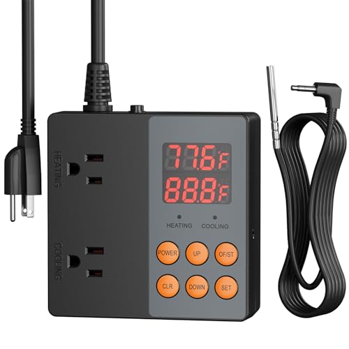 BN-LINK Temperature Controller Dual Thermostat Outlet for Heating Cooling | 2-Stage Outlet Digital Temp Controller Plug for Reptiles Aquarium Carboy Homebrew Breeding Fermenter, -58-230℉, 15A/1875W - style: T9