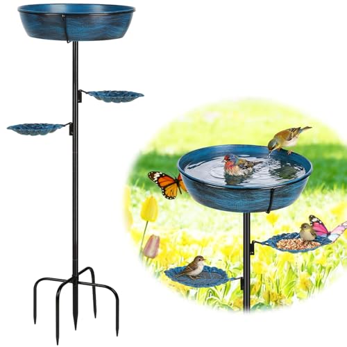 Metal Outdoor Bird Bath, Rust-Proof Removable Bowl for Garden Decor Blue | Freestanding Birdbath & Birdfeeder with Heavy-Duty Base, Bird Bowl for Lawn Patio Yard Bird Feeding Decor, Easy to Install - color: Blue