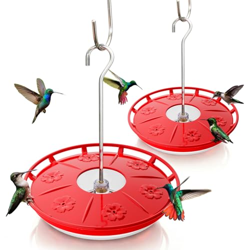 Kingsyard 2 Pack 16 OZ Saucer Hummingbird Feeders for Outdoors Hanging | 6 Bee Proof Feeding Ports, Leak-Proof Humming Nectar Bird Feeder, Ant Moat Easy Clean, Garden Décor Gifts, Oriole Feeders