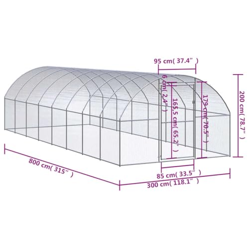 9.8x9.8x6.6 Ft Galvanized Steel Chicken Coop, Large Outdoor Metal Poultry Run Cage for Hens and Ducks, Silver Walk-in Hen House Pen with Extension Frames