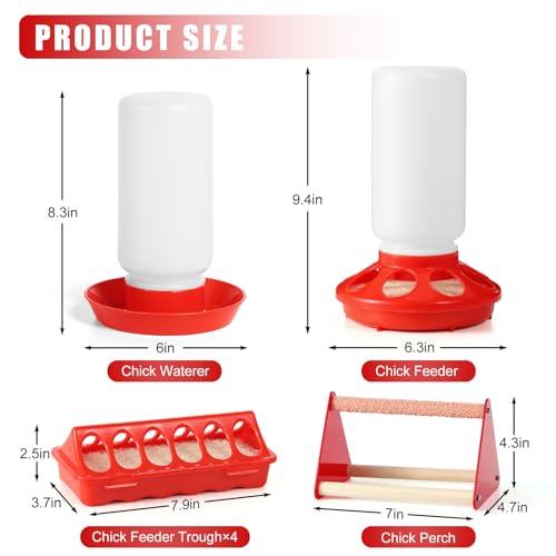 7PCS Chick Feeder and Waterer Kit with Wooden Perch,Baby Poultry Starter Set with Chick Perch for Small Poultry Chicks Ducks Quail Pigeons Birds(Red Chick Feeder Waterer Kit) - color: 7PCS Chick Feeder and Waterer Kit with Chick Perch