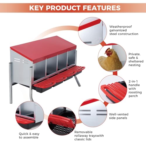4 Holes Chicken Nesting Boxes for Laying Eggs, Wall-Mounted & Floorstanding Nesting Boxes for Chickens Ducks Geese, for Farm Backyard Chicken Coops, with Metal Leg, Red - color: Red, size: 4 Holes with metal legs
