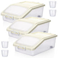 3 Pcs Rice Storage Container 11 lb Airtight Flour Container with Wheels Measuring Cup Clear Pet Food Dog Cat Birds Food Bin Grain Cereal Organizer Box for Dry Baking Supplies(Milky White) - color: Milky White
