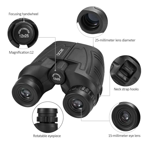 Occer 12x25 Compact Binoculars for Adults and Kids | High Powered, Easy Focus, Large Eyepiece for Bird Watching, Cruise Ship, Outdoor Hunting, Travel, Sightseeing