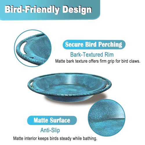 Hanging Bird Bath & Feeder Bowl, 12 in, Antique Blue | Weather-Resistant PP, Backyard Garden Decor - color: Blue