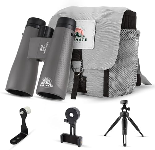 Ultimate Outdoors 12x50 HD Binoculars for Adults – Powerful Waterproof Binoculars with Phone Adapter & Tripod Mount | BaK-4 Prism for Bird Watching, Hunting, Stargazing, Travel & Cruise - color: grey