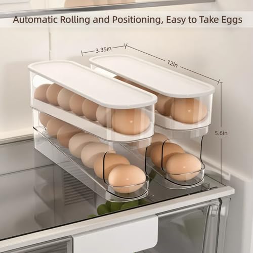 Auto Rolling Egg Dispenser for Refrigerator, Space-Saving Fridge Egg Organizers and Storage with Lid, Egg Tray for Countertop, Kitchen & Outdoor Use
