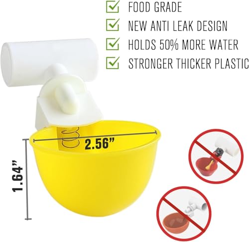 Chicken Water Cups with PVC Tee Fittings for 1/2" Pipe, Automatic Chicken Watering System, Anti-Leak, Holds 50% More Water, Suitable for Chicks, Chicken, Duck, Quail, Birds (Yellow, 4 PVC Cups) - size: 4 PVC Cups