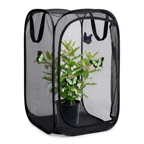 Insect & Butterfly Habitat Cage, Portable Pop-Up Terrarium with Mesh Sides, Bug Catching & Observation Enclosure for Caterpillars, Small Insects, Outdoor & Classroom Use, 24 Inches Tall - color: Black/Black, size: 24 × 16 × 16 inches