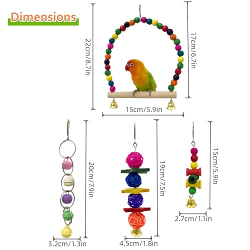 7 Packs Bird Toys for Parakeets, Colorful Parrot Toys with Swings, Bells, Beads, and Perches, Natural Wood Bird Cage Toys for Cockatiels, Lovebirds, Budgies, Conures, and Small Birds