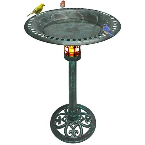 Westcharm 34 Inch Solar Powered LED Lighted Birdbath for Outdoors Yard Outside Outdoor Garden Decoration Pedestal Base Stand - Verdigris Green Polyresin Solar Bird Bath - color: Green, size: 34 Inch Tall