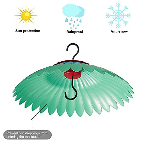 Beserie Squirrel Baffle for Hanging Bird Feeder Rain Cover for Outside Weather Guard Protect Feed from Sun Red Dome Attract Hummingbirds, Moat Proof, Easy to Clean-14inch Green - color: Green 14in