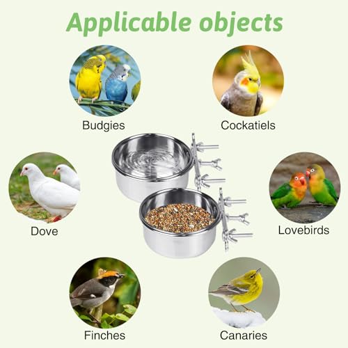 Tfwadmx 8 Pcs Bird Feeding Dish Cups,Parrot Food Bowl Clamp Holder Coop Cup Bird Cage Water Bowl for Parakeet African Greys Conure Cockatiels Lovebird Budgie Chinchilla
