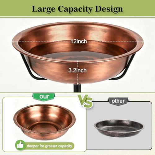 Gtongoko 3.2 Inch Deep Metal Bird Bath for Outside Heavy Duty, 35 Inch Height Bird Feeder Birdbaths for Outdoors, Garden Bird Bath Bowl with 5-prongs Base - size: 12″ dia, 3.2″ depth bowl