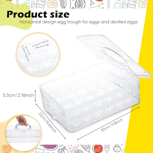 Deviled Egg Carrier with Syringe Stackable Stackable Clear Holder with Lid for Refrigerator Portable 48 Eggs Dispenser Storage Containers Tray(With handle) - style: With handle