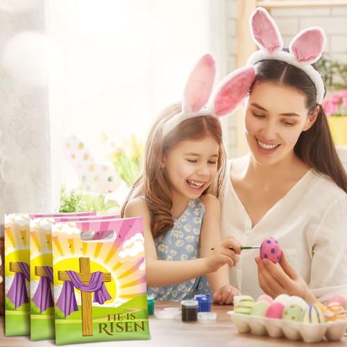 Oudain 60 Pcs Religious Goody Bags, Easter Treat Gift Bag with Handles, Christian Cross Plastic Candy Packaging Bags for Party Favor Easter Egg Hunting Game VBS Gift Packaging(Sun) - color: Sun