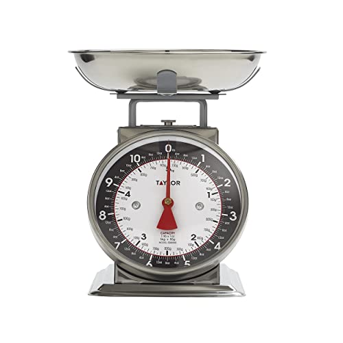 Taylor Mechanical Kitchen Food Scale with Bowl, Weighs Up to 11lbs, Measures in Grams and Ounces, Analog Cooking Scale for Baking, Black and Silver - color: Black and Silver, size: Small