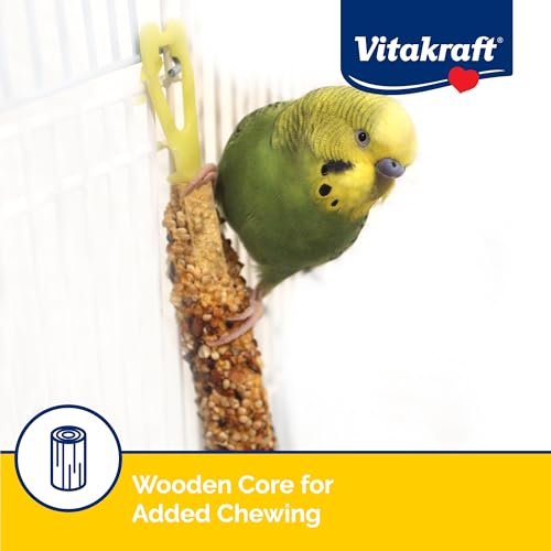 Vitakraft Crunch Sticks Parakeet Treat – 2 Sticks – Sesame and Banana Flavor - Triple Baked with Natural Wood Chew Center - Added Vitamins and Minerals with Cage Clip Holder - size: 1 Ounce (Pack of 1)