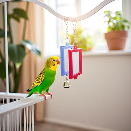 1Pc Random Color Pet Bird Mirror with Bell Interactive Parrot Toys for Budgies Parakeets Conures, Pet Supplies