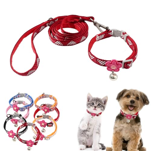 XS Dog Collar Leash Set, Puppy Collars with Bell Basic Floral Small Dog Collars Girls for XXS Xs Small Pet Animal Litter Tiny, Burgundy Red - color: Burgundy Red