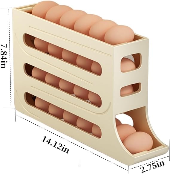 4 Tiers Egg Holder for Fridge， Automatic Egg Rolling Rack, 30 Eggs Storage Rack, Egg Distributor for Refrigerator, Egg Storage Rack for Kitchen (White)