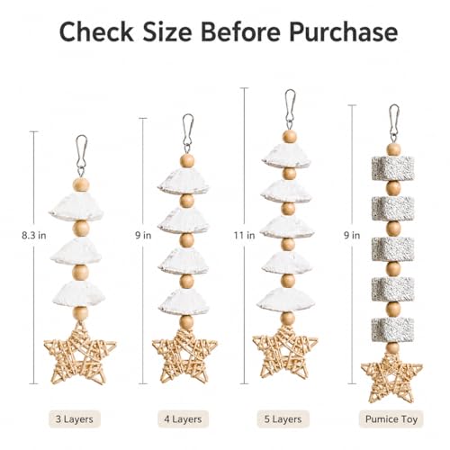 4 Pack Hanging Bird Chew Toys for Small Birds Cuttlebone and Pumice Cage Toys with Rattan Star and Wood Beads for Cockatiel Budgie Parakeet Conure Lovebird - size: 4 Pack