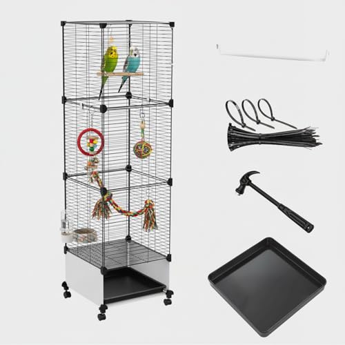 Lightweight Bird Cage with Removable Tray and Adjustable Perch – Portable Small Animal Cage with Single Lockable Door, Easy to Clean & Move for Parrots, Parakeets, Cockatiels, and Finches-M