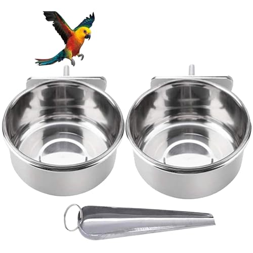 Parrot Feeding Bowls, Bird Cage Cups Holder - Stainless Steel Food and Water Dish, Bird Feeders with Clamp for Parakeet African Greys Conure Cockatiels Lovebird Budgie Chinchilla