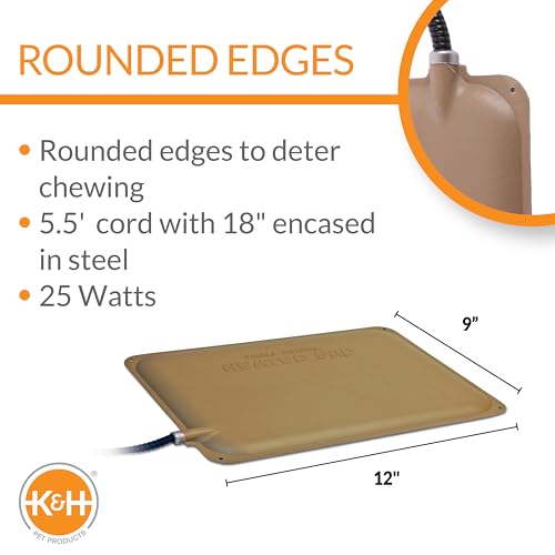 K&H Pet Products Small Animal Outdoor Heated Pad,Waterproof,Chew Resistant,Safety Listed,Indoor Outdoor Heater Warming Pad for Cat Houses,Rabbit Hutches,or Chick Brooders-12 X 9in Tan 25W (Pack of 12) - size: Petite 9 X 12 Inches (Pack of 12)