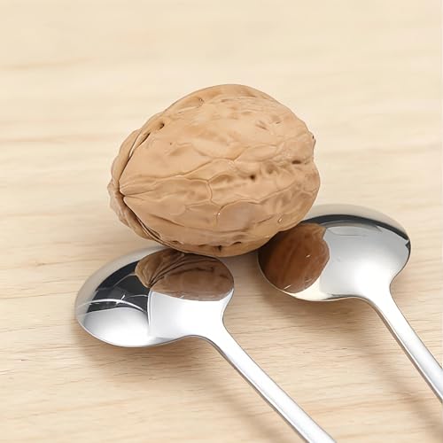 Long-handled Mirror-Finish Small Round Stainless Steel Spoon, Suitable for Scooping Bird's Nest, Honey, Coffee, Milk Powder, Sugar, Cocoa Powder and Other Foods & Desserts (6pcs 6.7", Silver) - size: 6.7in, style: 6Pcs Silver