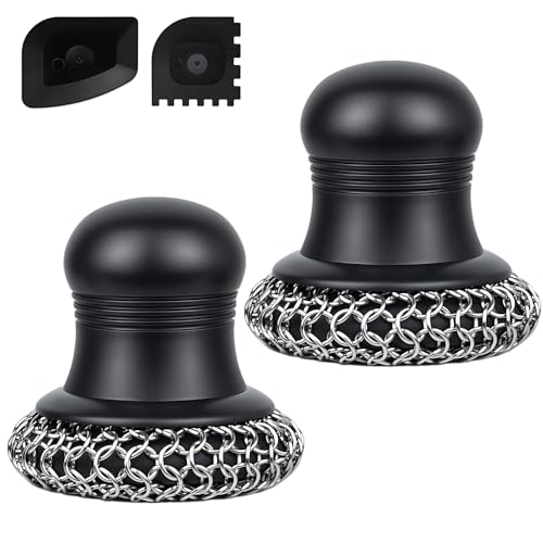 316 Upgraded Cast Iron Scrubber with Pan Scraper,Cast Iron Cleaner for Grill Pan Skillet Wok Carbon Steel,Ergonomic to Hold Easy to Use Dishwasher Safe ((Large Chain Mail,2pcs)) - size: (Large Chain Mail,2pcs)