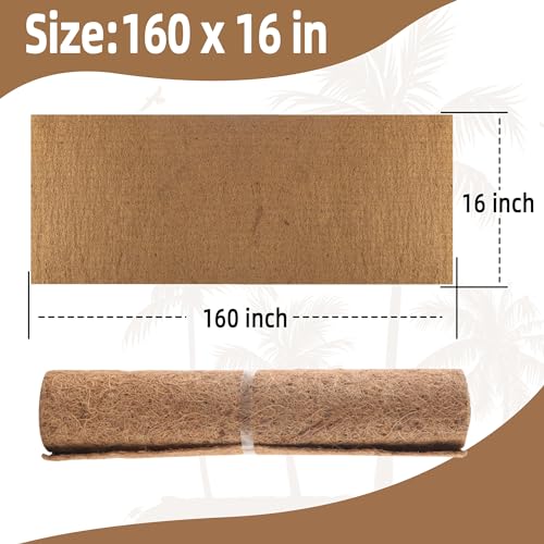 Coco Liner Roll 16x160 Inch Natural Coconut Fiber Mat for Planters | Natural Coconut Fiber, Cut-to-Fit Liner Roll, Ideal for Hanging Baskets, Planters, Window Boxes & Garden Use - size: 16in X 160in