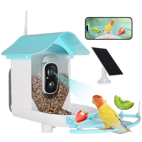 Bird Feeder with Camera, AI Identify Birds Species, Smart Bird Feeder with Camera Solar Powered, Auto 2K HD Video in Backyard, Ideal Gift for Family and Birds Lovers