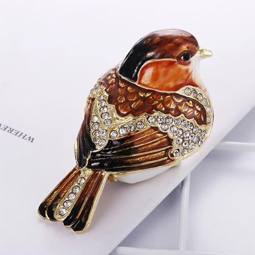 Hand Painted Enamel Goldfinch Bird Trinket Box, Hinged Unique Mini Ring Necklace Jewelry Organizer, Classical Bejeweled Storage, Figurine Collectible Keepsake Home Decor (Goldfinch) - color: Goldfinch