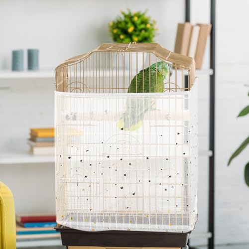 Bird Cage Seed Catcher, Seed Catcher Guard Net Cover, Parrot Nylon Mesh Net Cover, Universal Soft Airy Cage Net Stretchy Skirt for Round Square Cages (Star-White, 15.7" x87") - color: Star-white, size: 15.7" x87"