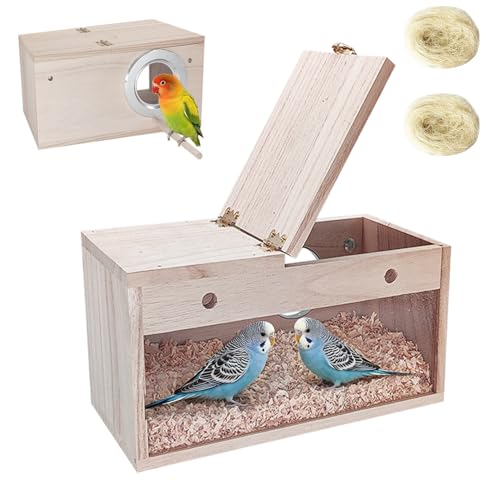 Tfwadmx Parakeet Nesting Box, Transparent Bird Nest Breeding Box, Wood Parrot Nest Box with Perch Bird Cage House for Cockatiel Lovebirds Budgie Canary Finch(S) - color: S