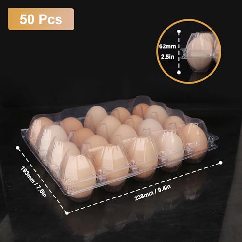 50 Pack Bulk Egg Cartons, Clear Plastic Chicken Egg Holders, Egg Tray Carton Holder for Home & Kitchen, Farm & Market Use, An Eco-Friendly Egg Storage Solution, 20 Grids(Medium Size) - color: 20 Grids