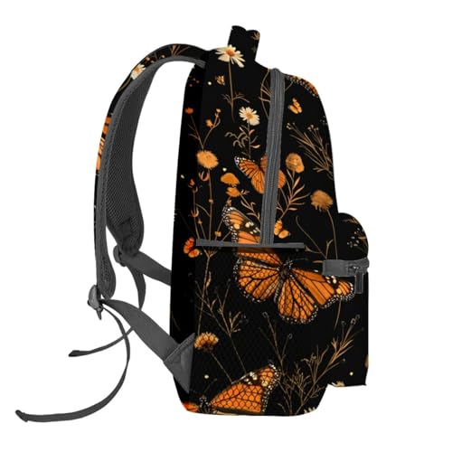 Monarch Butterfly Backpack,Elegant Floral Daisy Polyester Backpacks,Lightweight Double Shoulder Back Pack for Girls Women,Flower Black Bookbag,School Bag Gifts,Casual Travel Daypack Book Packs - color: Butterfly 01