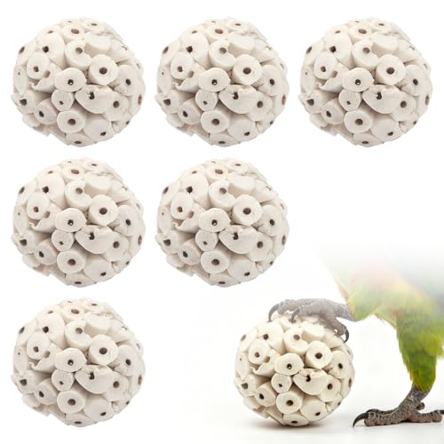 DQITJ 6 Pcs Bird Parrot Chew Toy Sola Balls Natural Soft Chew Shredding Parrot Foraging Toy Foot Ball for Cockatiel Conure Parakeet Bunny Guinea Pig