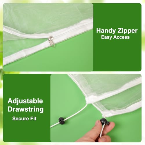 Jevrench 2 Pack 8 x 8ft Garden Netting for Plants, Fruit Tree Netting with Zipper & Drawstring, Bird Netting for Garden Protection, Blueberry Bushes, Tomato Plants & Fruit Trees - size: 8 x 8ft – 2 Pack