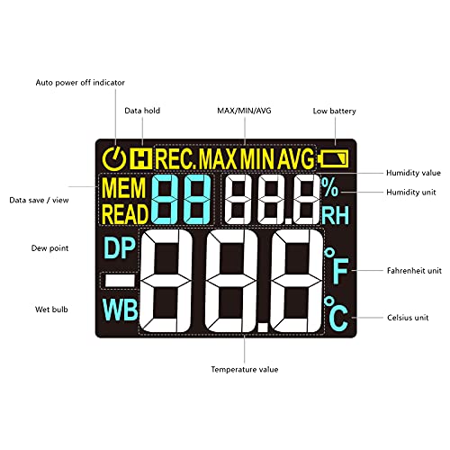 PT618 Temperature Humidity Meter - Wet Bulb for Indoor/Outdoor | Thermometer Hygrometer Monitor with Ambient, Dew Point, MIN, MAX, Data Hold, LCD Backlight - size: PT618