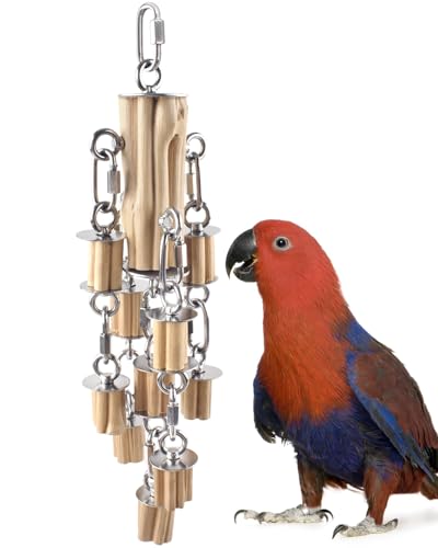 KATUMO Parrot Toys for Large Birds with Detachable Parts, 304 Stainless Steel and Natural Hardwood Chew Toy for Macaw, Cockatoo, African Greys, Medium to Large Parrots, Safe and Durable - style: wooden block
