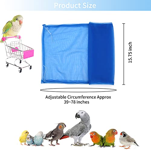 Daoeny Universal Bird Cage Cover, Adjustable Seed Feather Catcher, Soft Airy Nylon Mesh Parrot Net, Birdcage Cover Skirt Sheer Guard for Round Square Cages (Blue) - color: Blue